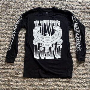 Unisex Long Clothing Black Graphic Long Sleeve Top, Size S